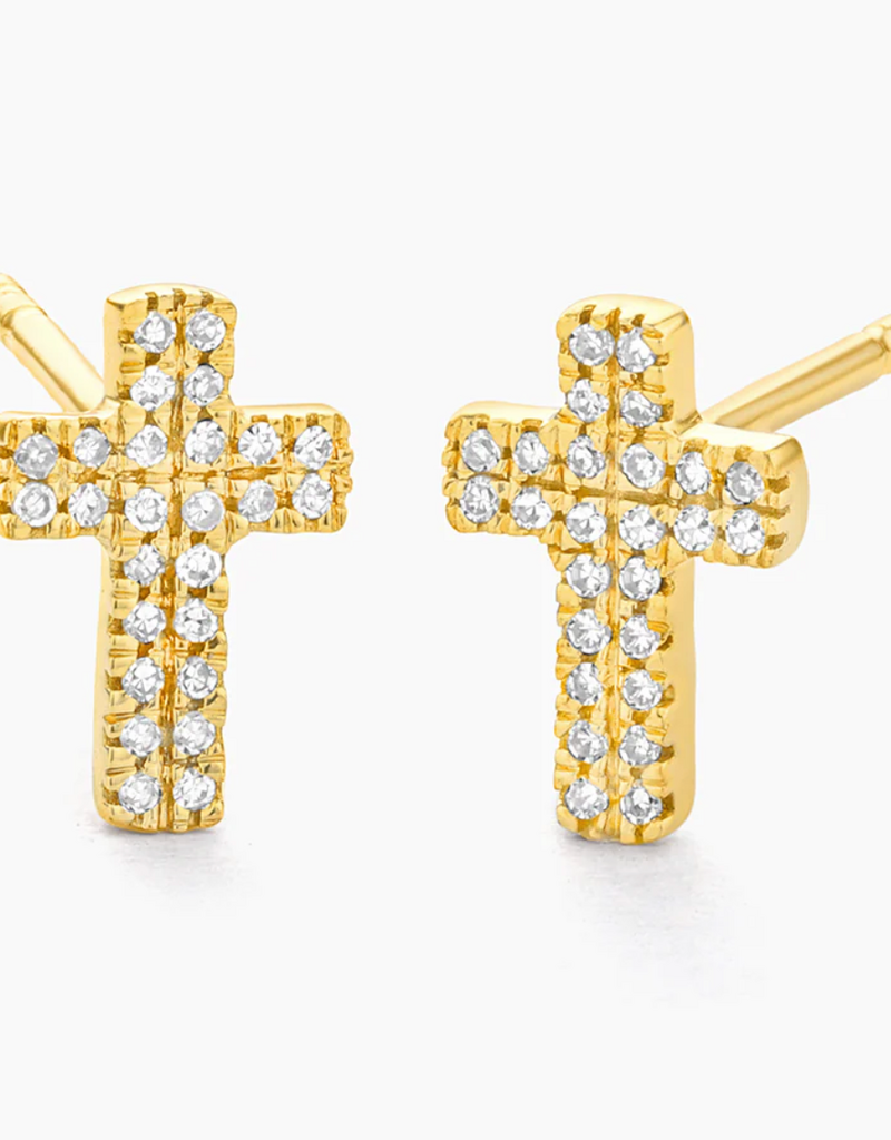 ELLA STEIN SMALL CROSS STUD EARRINGS-GOLD