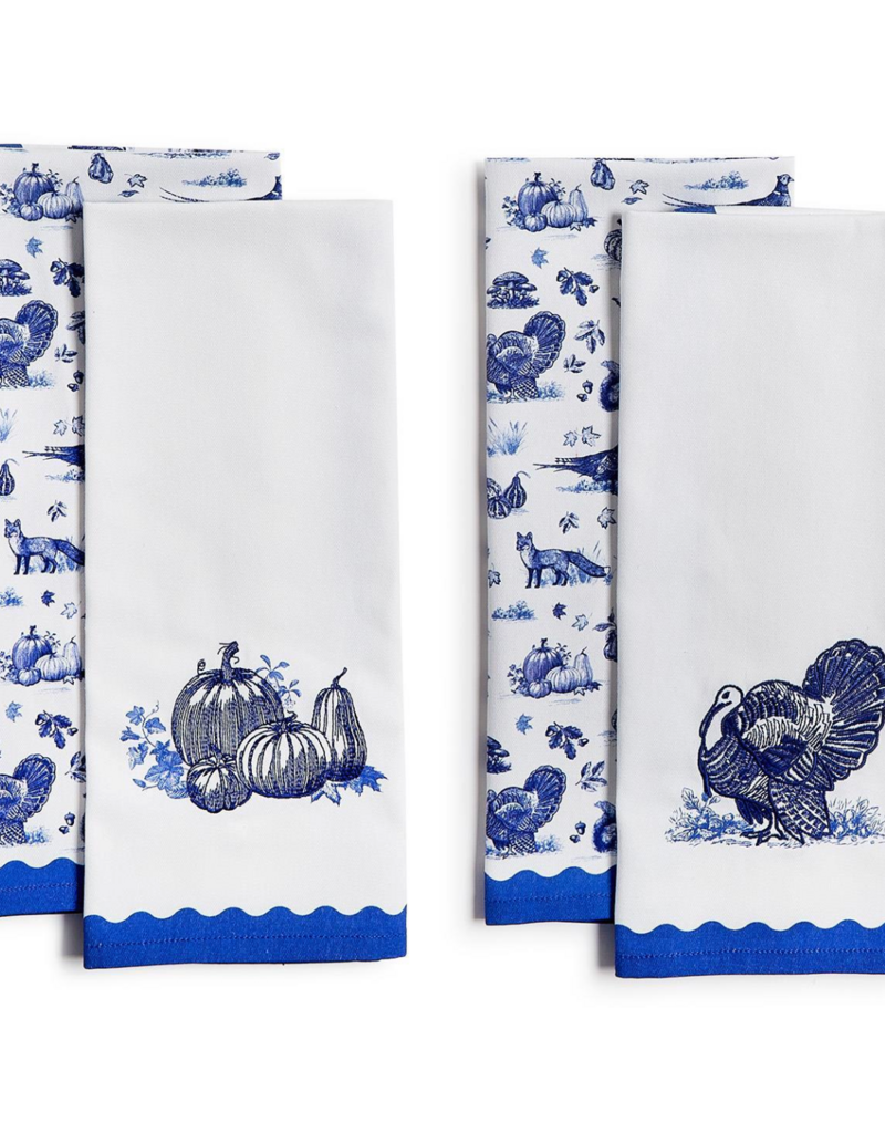 TWO'S COMPANY SET OF 2 FALLING FOR BLUE DISH TOWELS