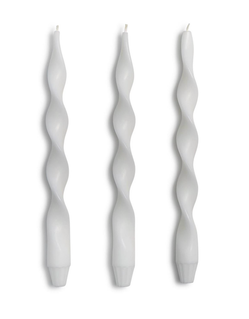 TWO'S COMPANY TWIST AND GLOW WHITE 12" TAPER CANDLES