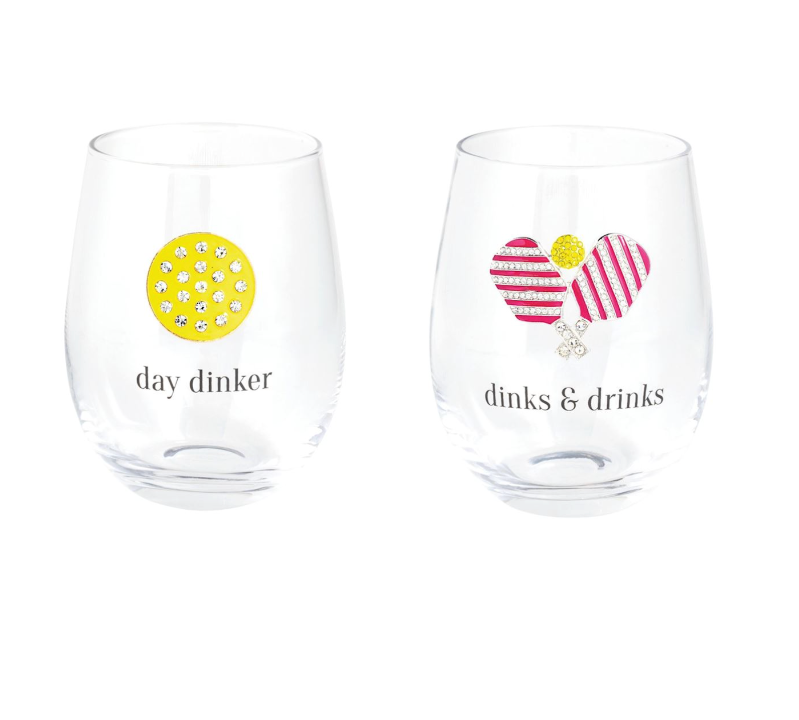 MUD PIE JEWELED PICKLEBALL WINE GLASS