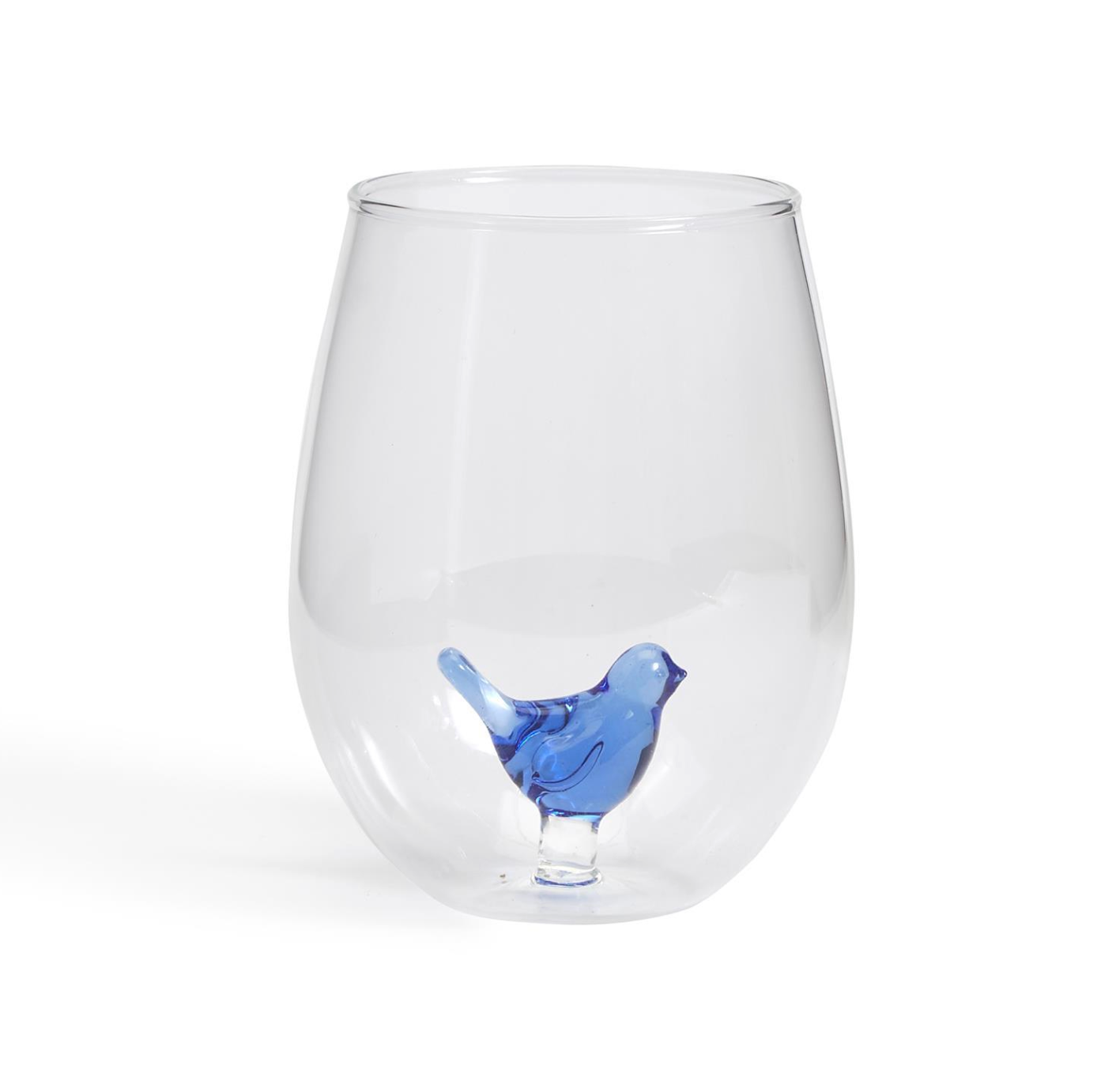 MUD PIE BLUE BIRD STEMLESS WINE GLASS