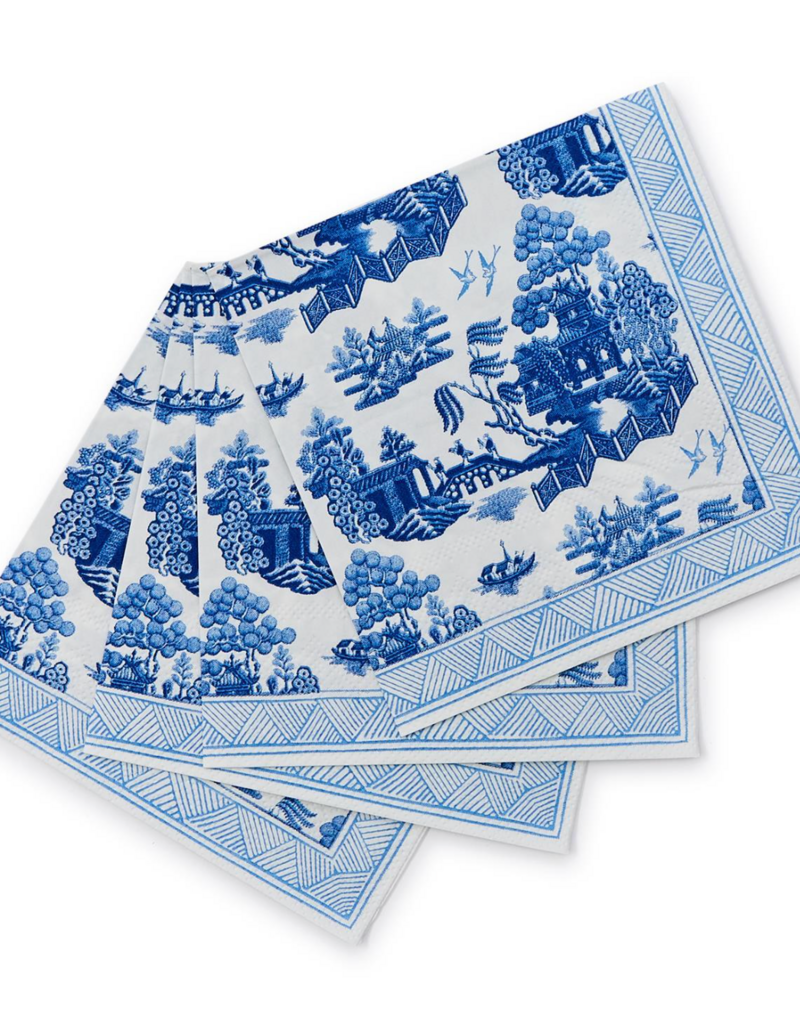 TWO'S COMPANY BLUE WILLOW PAPER COCKTAIL NAPKINS