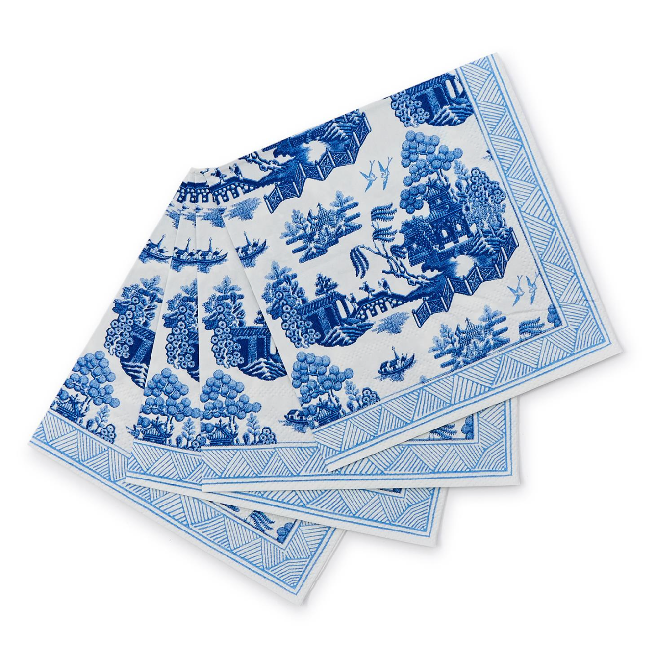 TWO'S COMPANY BLUE WILLOW PAPER COCKTAIL NAPKINS