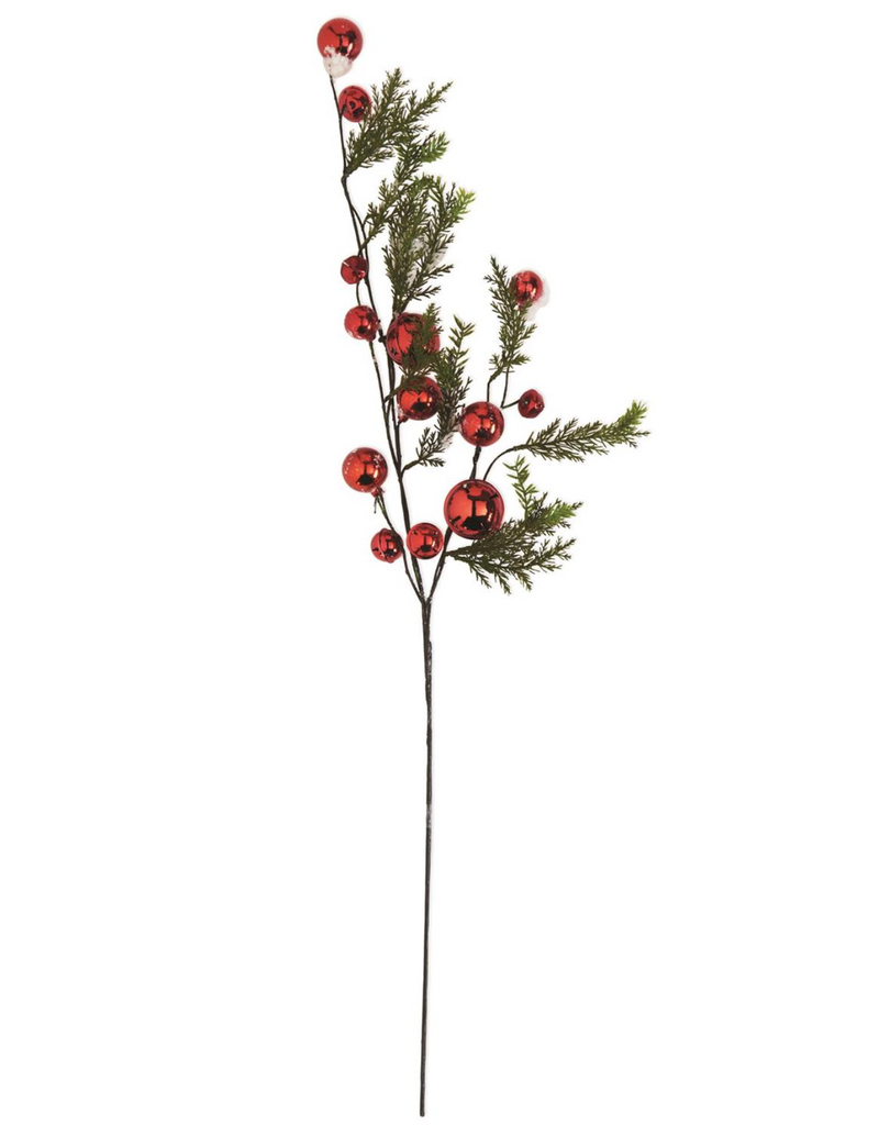 SNOWY PINE BRANCH W/RED BELLS 35 INCH