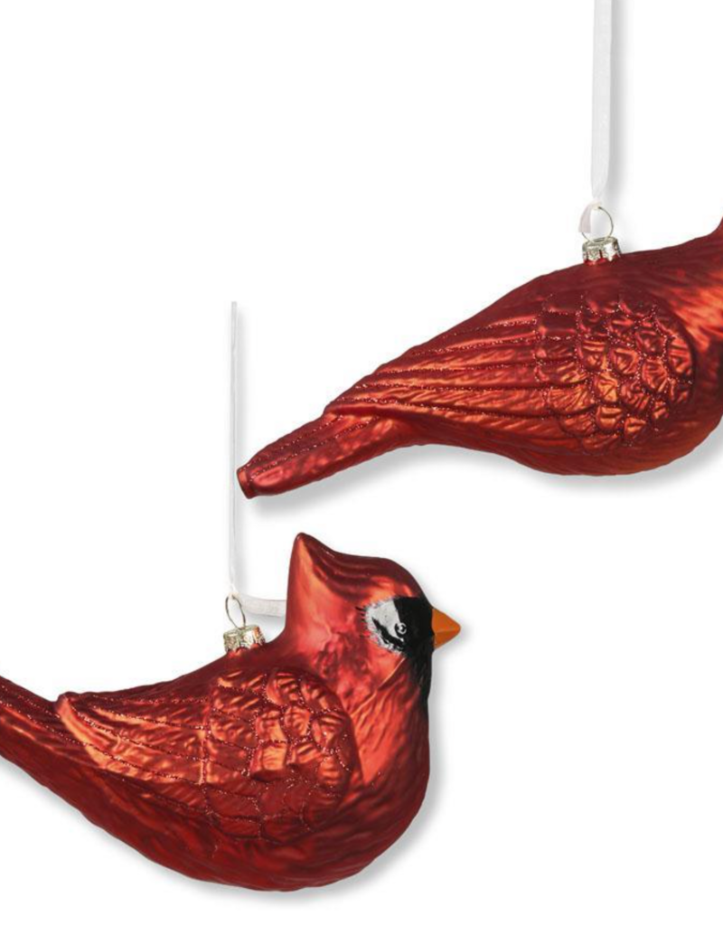 RED CARDINAL GLASS ORNAMENT W/GLITTER