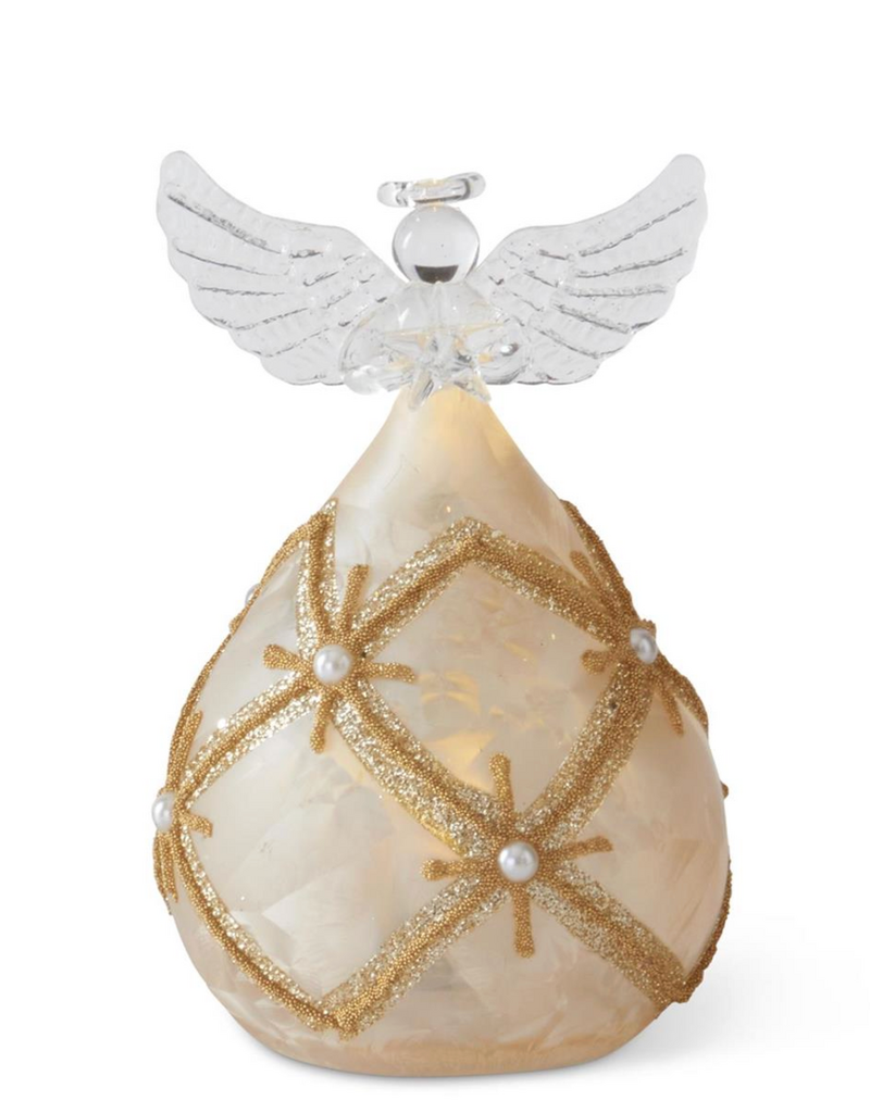 GOLD & PEARL LED ANGEL ORNAMENT W/TIMER