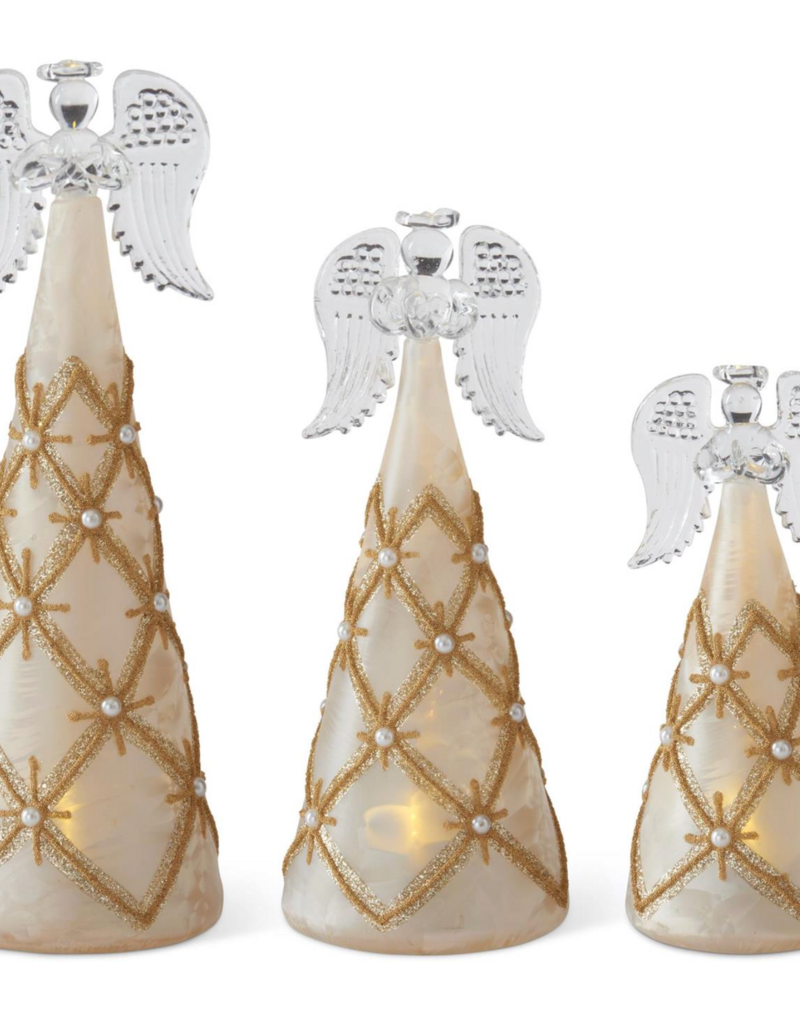 GOLD & PEARL TALL LED ANGEL ORNAMENT W/TIMER