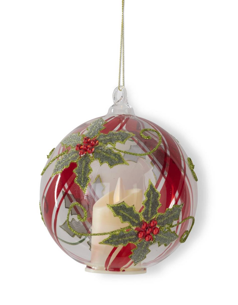 LED PAINED/SEED BEAD HOLLY ORNAMENT/SITTER 5.5 INCH