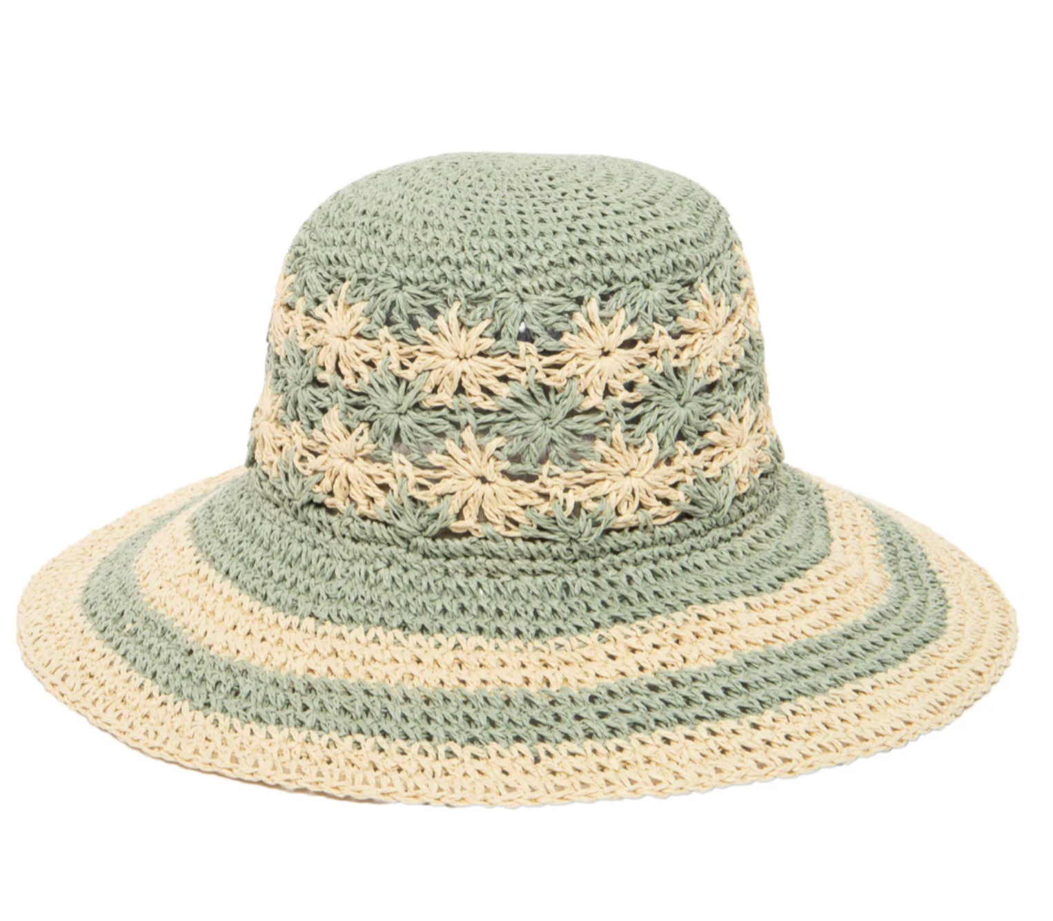 SAN DIEGO HAT COMPANY Striped & Floral Crochet Bucket Hat