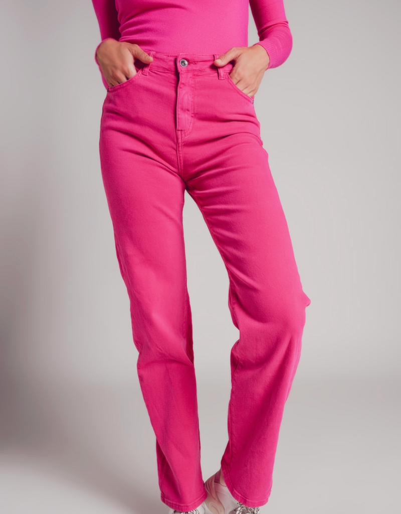 Q2 HIGH RISE SLOUCHY MOM JEANS IN FUCHSIA
