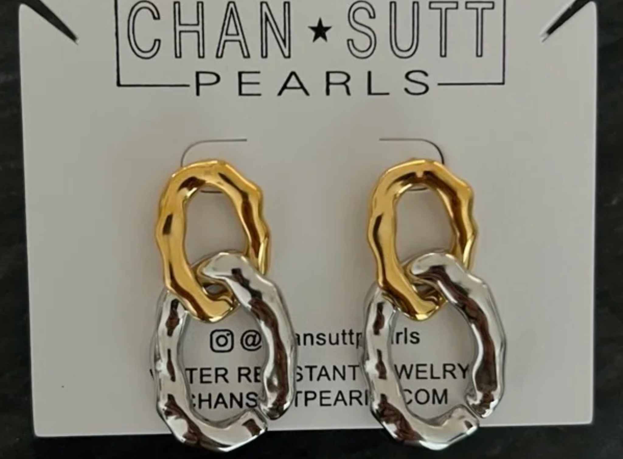 CHANSUTT PEARLS GOLD & SILVER CHAIN EARRINGS