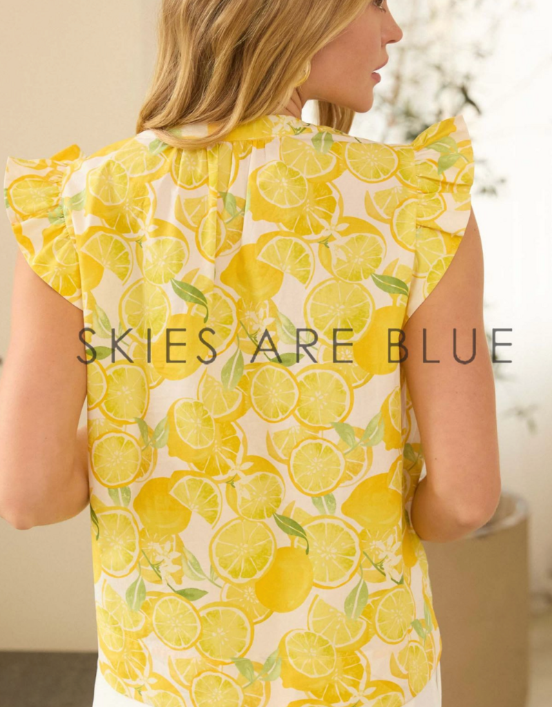 SKIES ARE BLUE LEMON YELLOW FLUTTER SLEEVE TOP