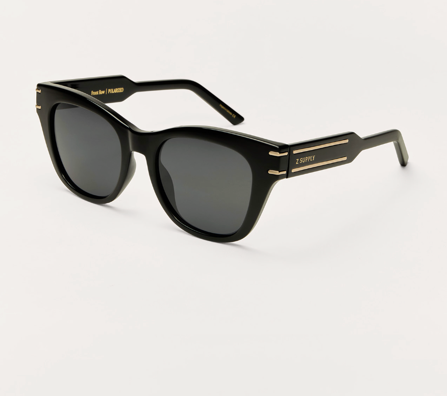 Z SUPPLY FRONT ROW-POLISHED BLACK GRAY POLARIZED SUNNIES