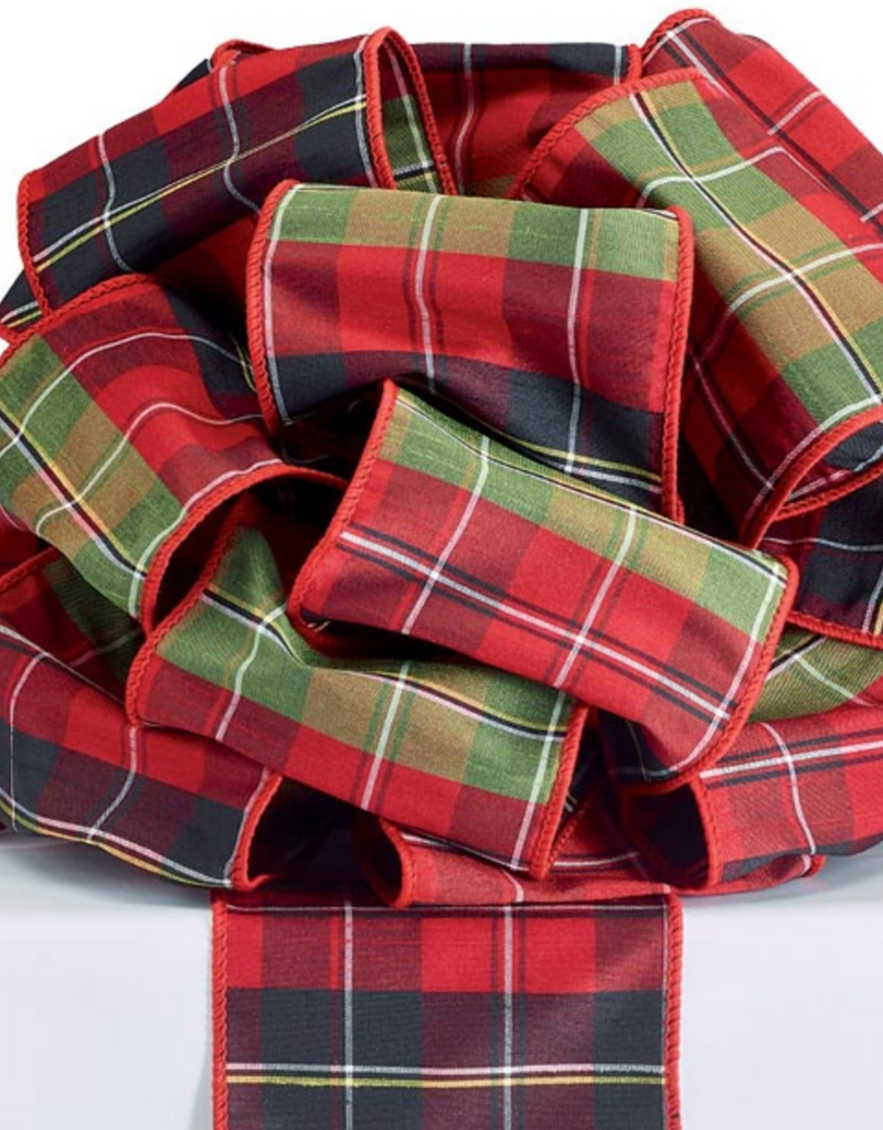 RED PLAID RIBBON 4" X 10 YDS