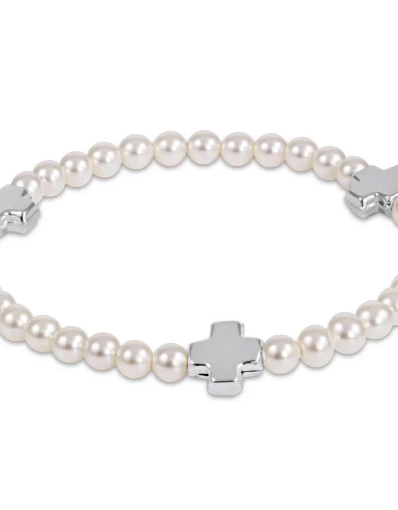 ENEWTON SIGNATURE CROSS PEARL PATTERN 4MM BEAD BRACELET - STERLING