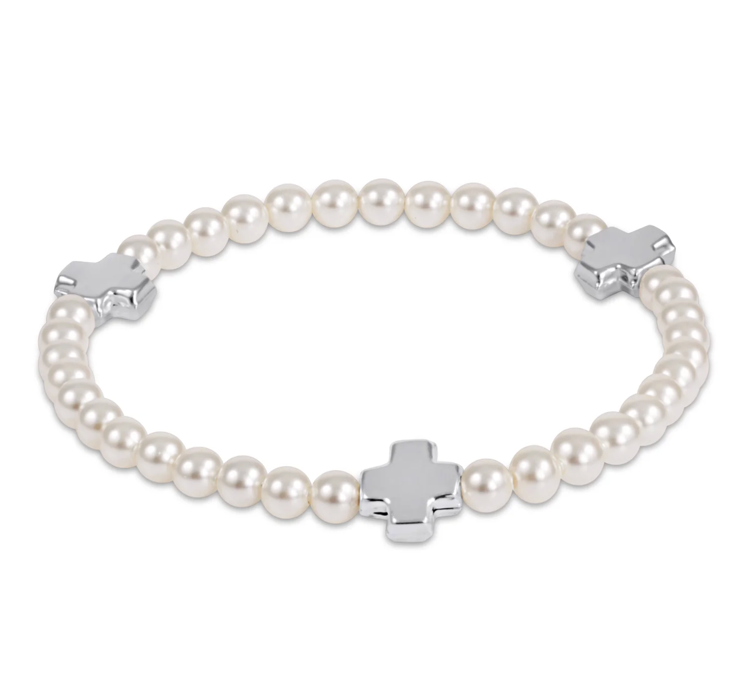 ENEWTON SIGNATURE CROSS PEARL PATTERN 4MM BEAD BRACELET - STERLING