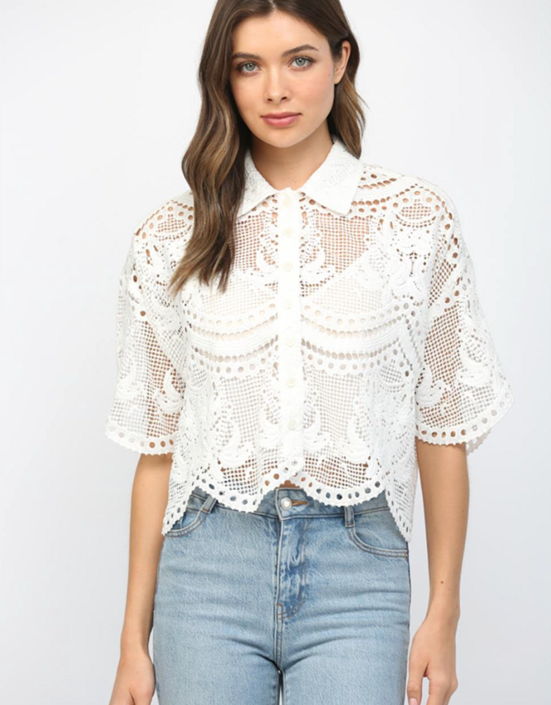 FATE CASSIDY WHITE LACE COLLARED TOP