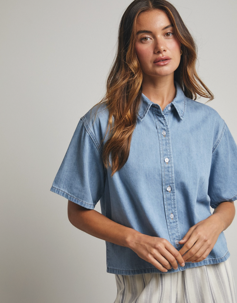 COTTON DENIM BUTTON-UP SHIRT
