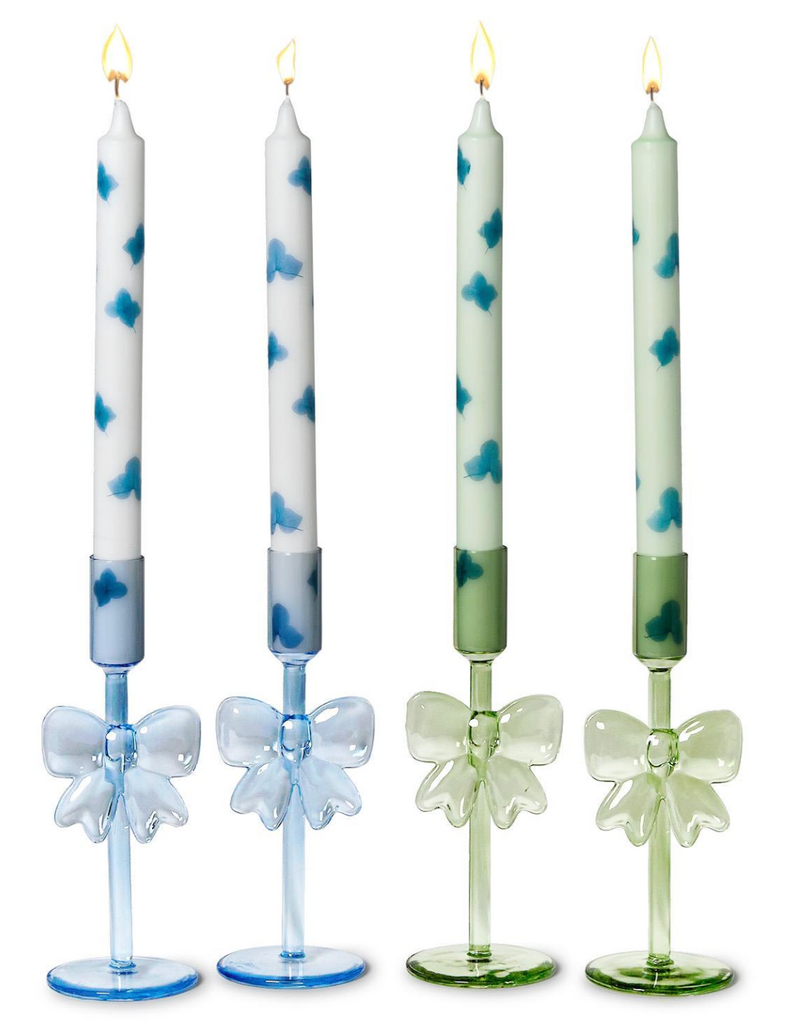 TWO'S COMPANY SET OF 2 BOW CANDLEHOLDERS