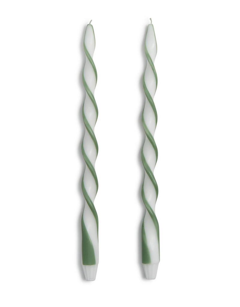 TWO'S COMPANY SET/2 GREEN TWIST TAPER CANDLES