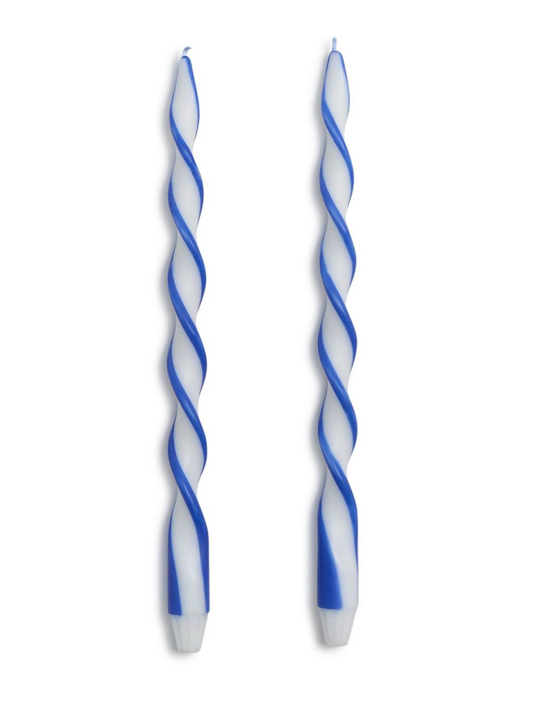 TWO'S COMPANY SET/S BLUE TWIST TAPER CANDLES