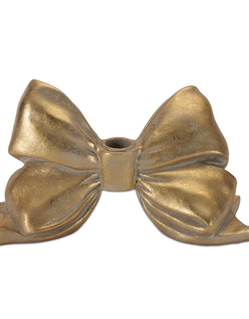 gold bow taper candle holder 5"