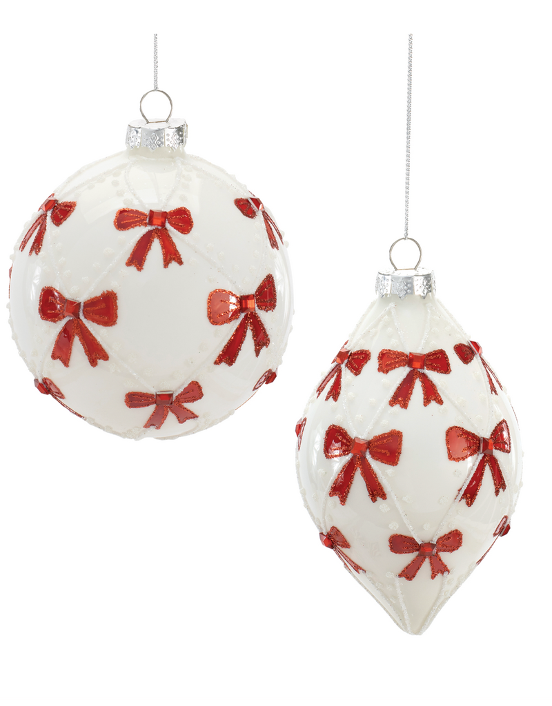 RED & WHITE BOW ORNAMENTS
