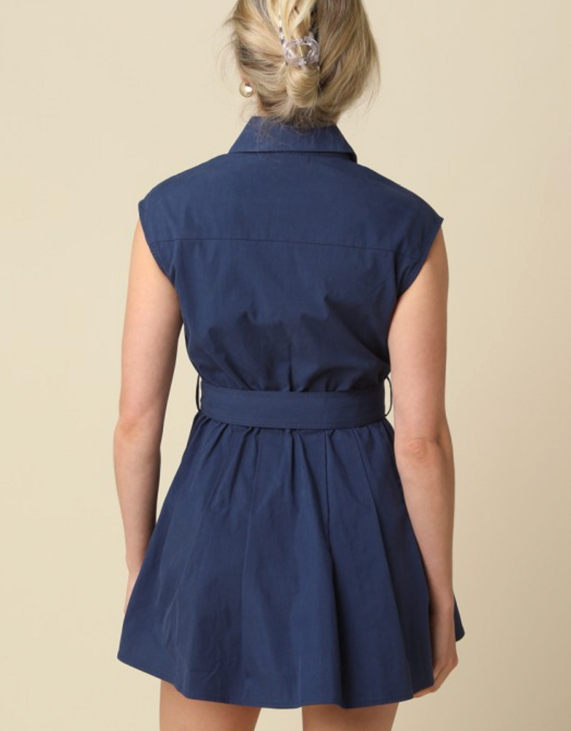 OLIVACEOUS BARTLET SLEEVELESS NAVY DRESS