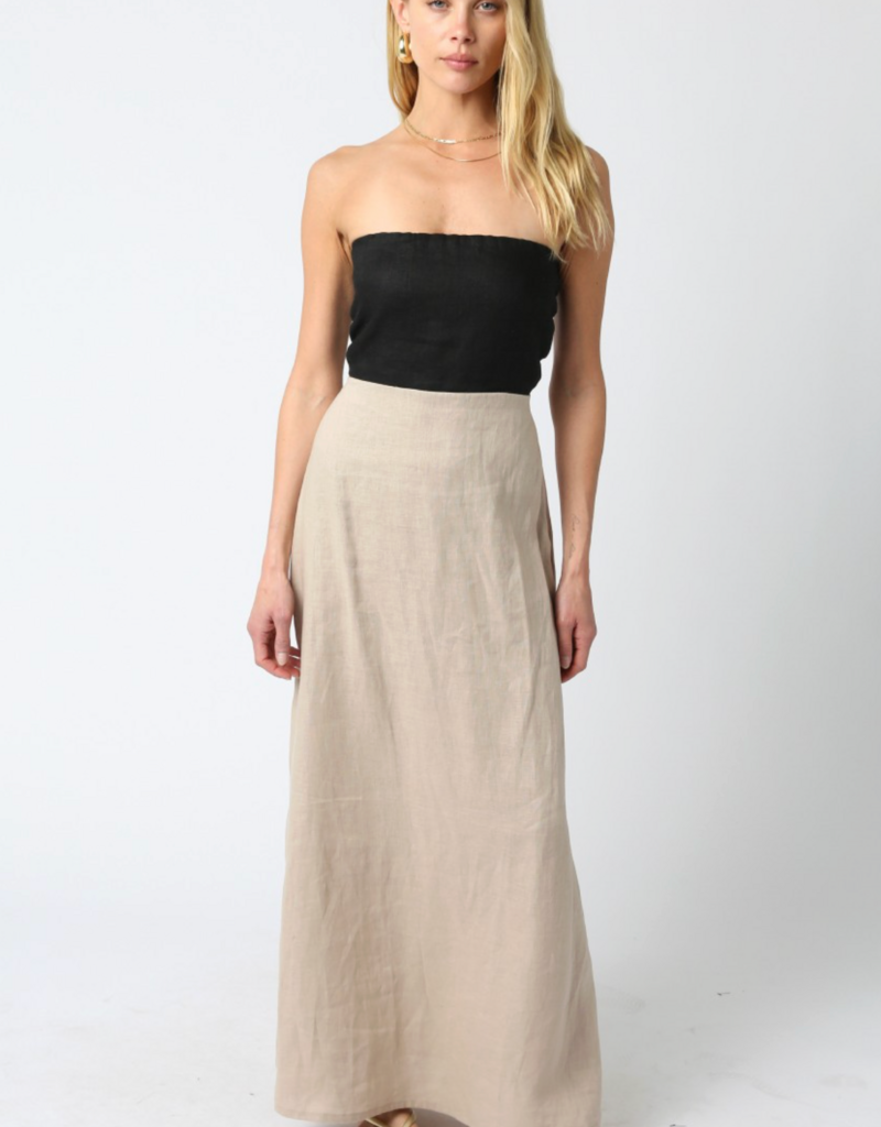 OLIVACEOUS CHARLOTTE STRAPLESS LINEN DRESS-BLK/KHAKI