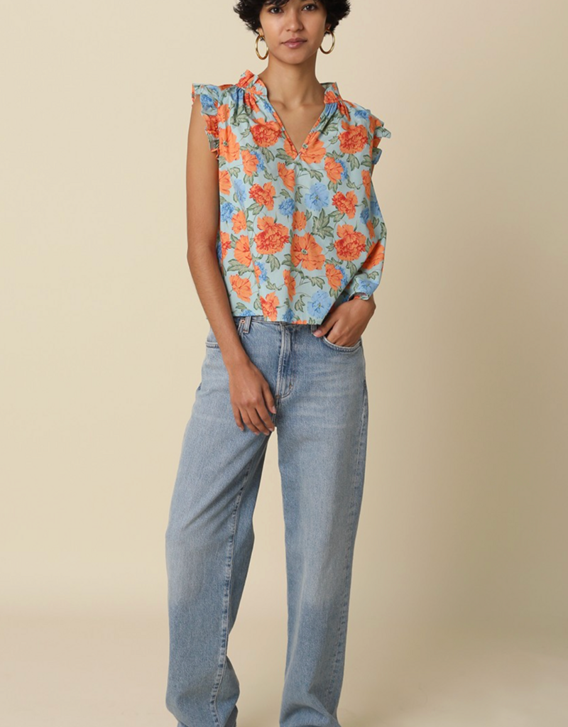 OLIVACEOUS LORETTA SLEEVELESS TOP IN JADE/ORANGE