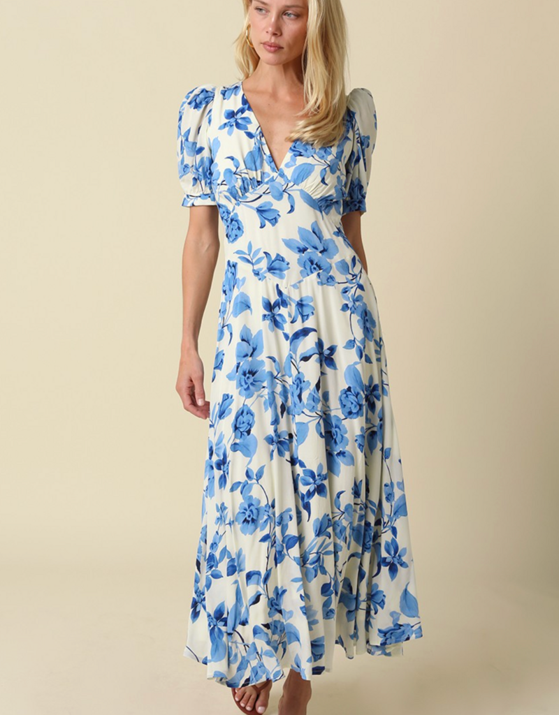 OLIVACEOUS EVERLY BLUE FLORAL DRESS