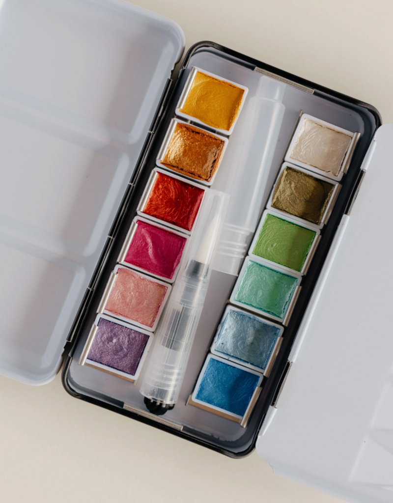 BAILEY RAE STUDIO METALLIC WATERCOLOR PAINT PALLETTE-12 COLORS
