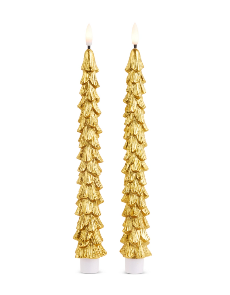 GOLD TREE FLAMELESS TAPER CANDLES-SET/2