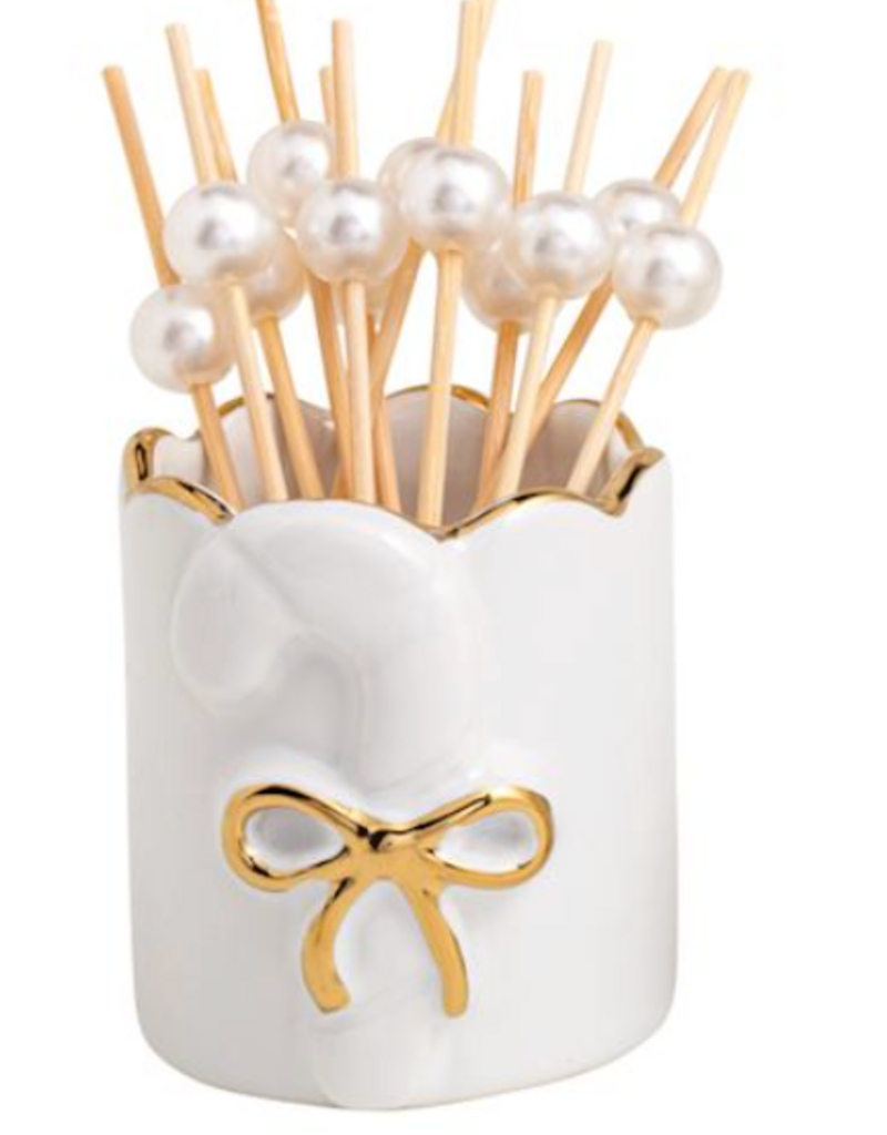 MUD PIE GOLD HOLLY TOOTHPICK HOLDERS