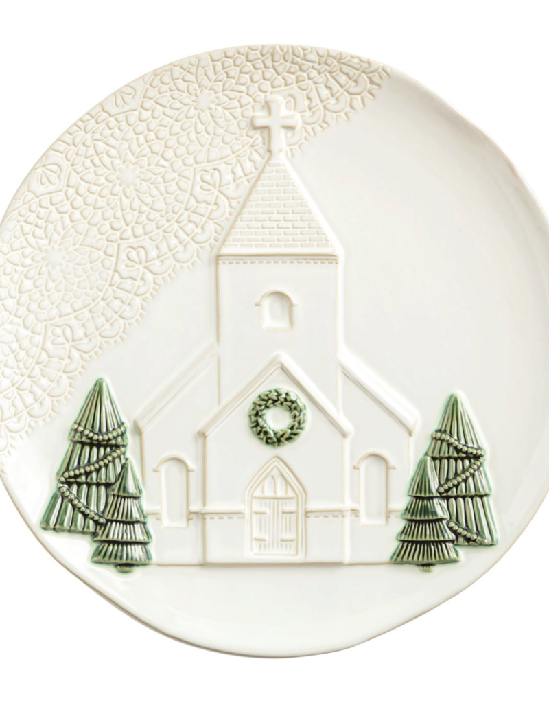 MUD PIE LACE CHRISTMAS CHURCH PLATTER