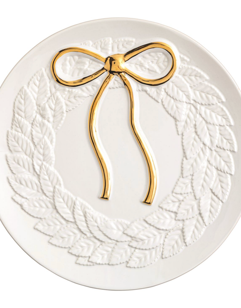MUD PIE GOLD BOW WREATH COOKIE PLATE