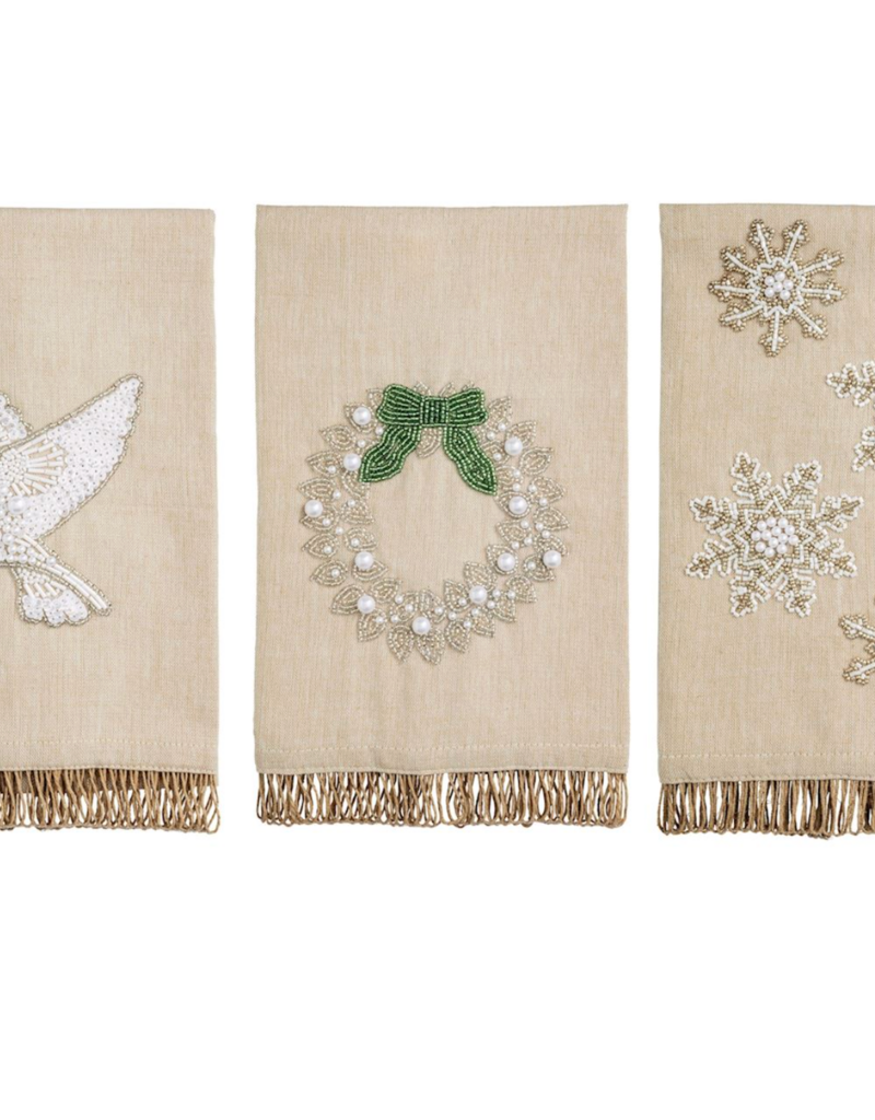 MUD PIE WHITE CHRISTMAS BEADED TOWELS