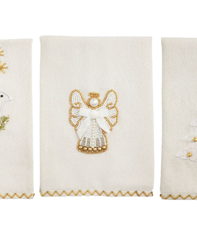 MUD PIE WHITE CHRISTMAS EMBROIDERED TOWELS