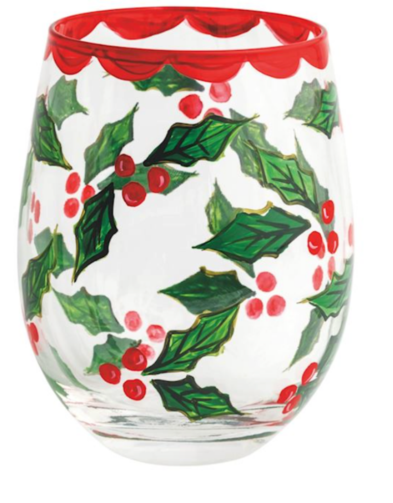 MUD PIE CHRISTMAS PAINTED WINE GLASSES