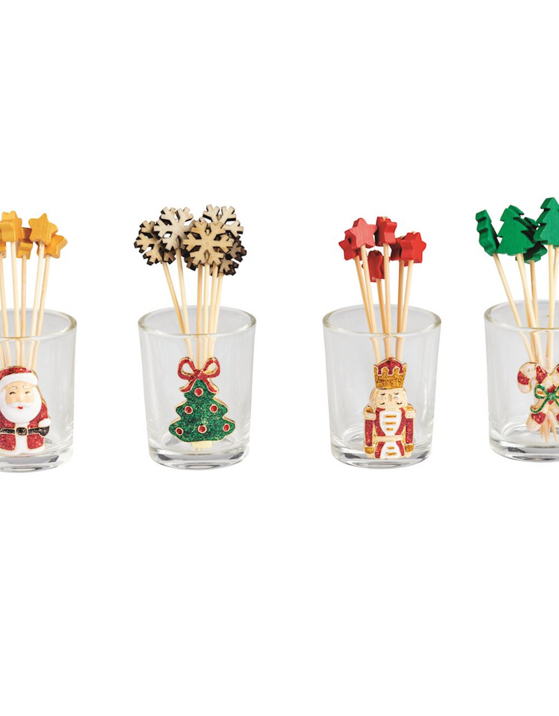 MUD PIE CHRISTMAS ICON TOOTHPICK CADDY SET