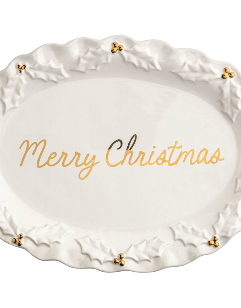 MUD PIE GOLD HOLLY MERRY CHRISTMAS PLATTER