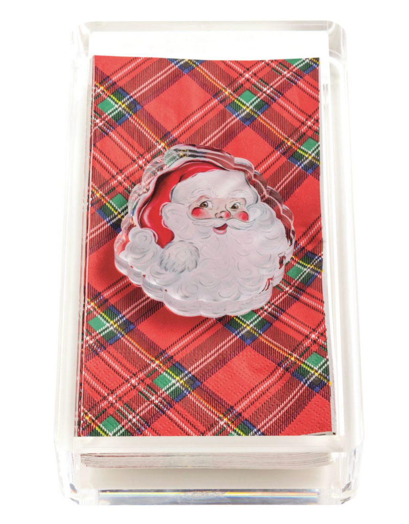 MUD PIE SANTA TARTAN GUEST TOWEL AND CADDY SET
