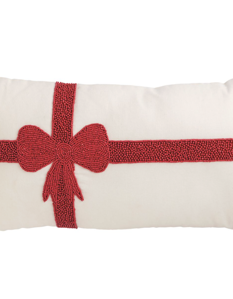 MUD PIE LUMBAR CHRISTMAS BOW BEADED PILLOW