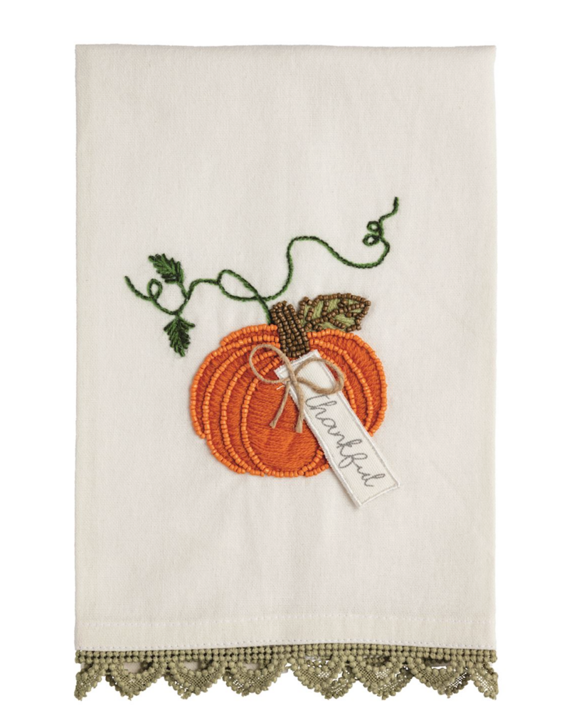 MUD PIE SINGLE PUMPKIN BEADED  EMBROIDERY TOWEL