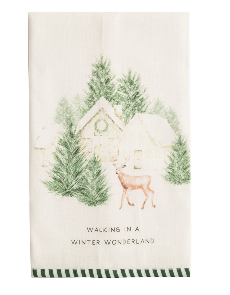 MUD PIE WHITE CHRISTMAS STRIPE HEM TOWEL-HOUSE