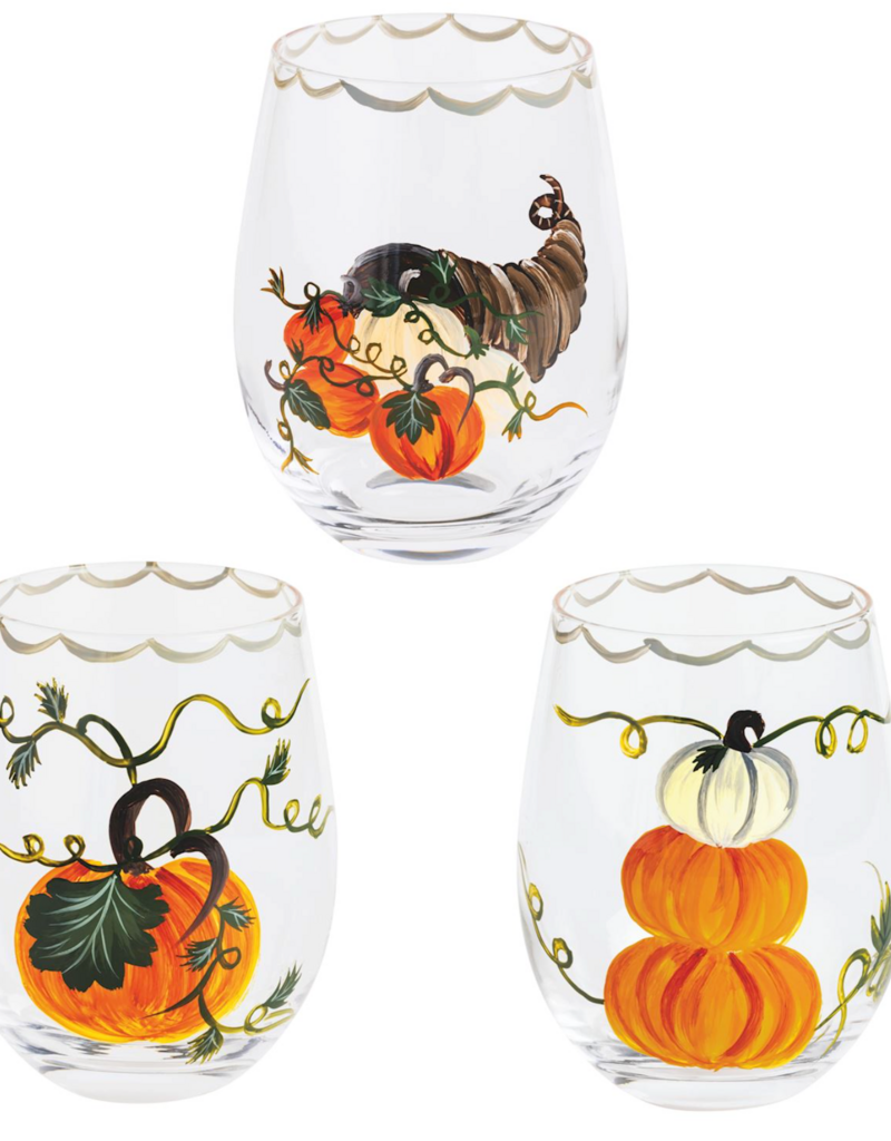 MUD PIE PAINTED PUMPKIN WINE GLASS