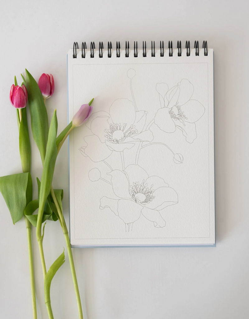 BAILEY RAE STUDIO FLORAL WATERCOLORING BOOK-OUTLINES AND VIDEOS INCLUDED