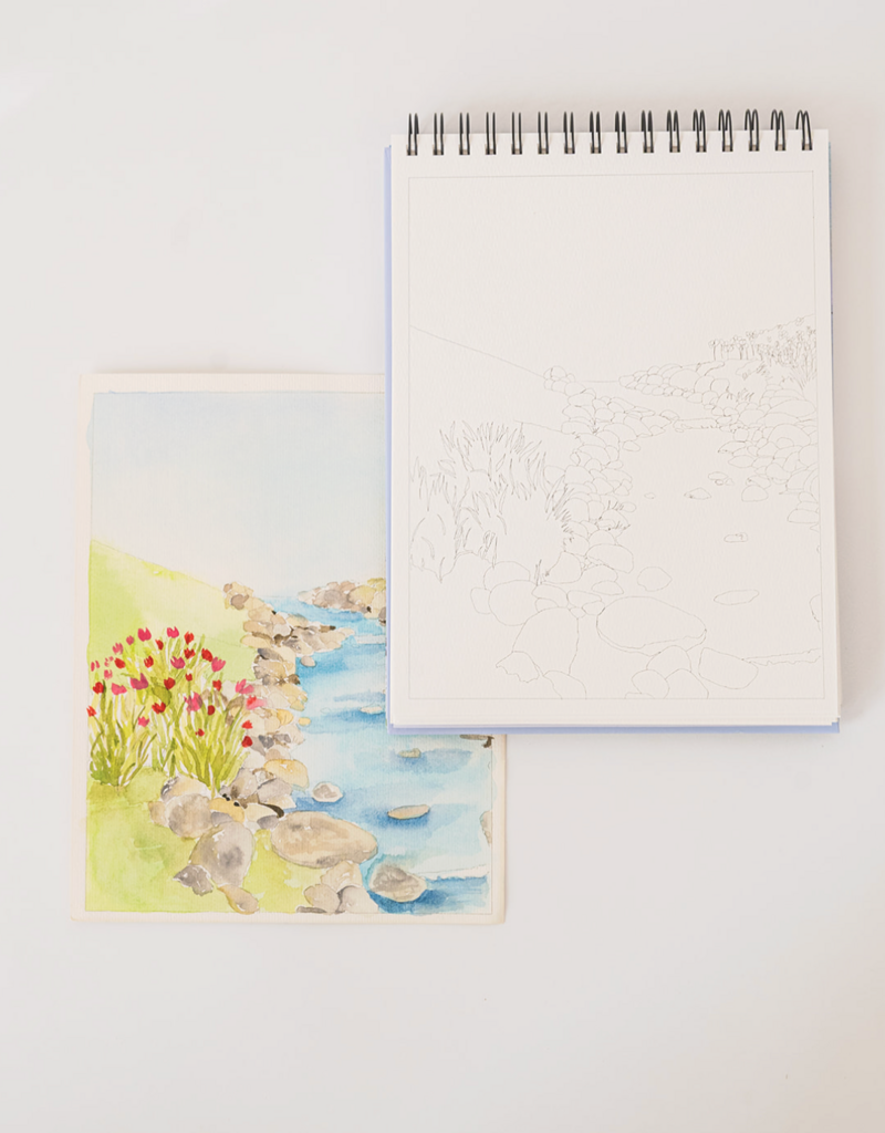 BAILEY RAE STUDIO LANDSCAPE WATERCOLORING BOOK-OUTLINES AND VIDEOS INCLUDED