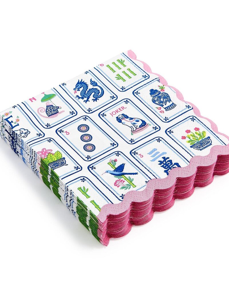TWO'S COMPANY MAHJONG SCALLOPED EDGE COCKTAIL NAPKINS