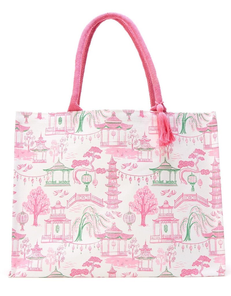 TWO'S COMPANY MAHJONG BLOCK PRINT TOTE BAG